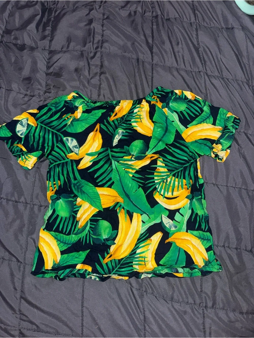 Old Navy Tropical Banana Leaf Print Top - Green, Yellow & Black